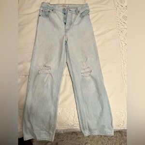 Levi's Light Blue Ripped Straight Ankle  Jeans